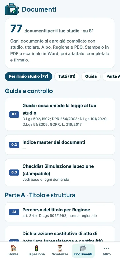 App: documenti filtrati per il profilo dello studio