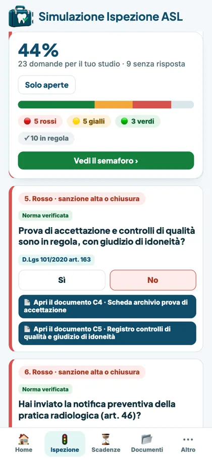App: domande con base normativa e documento collegato