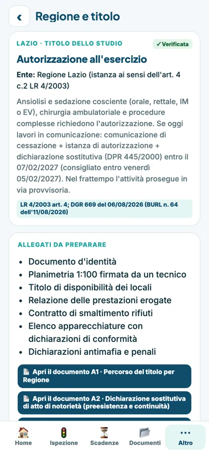 App: titolo dello studio per la Regione Lazio con gli allegati