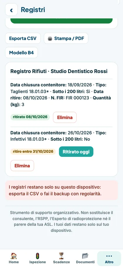 App: registro dei rifiuti con i contenitori