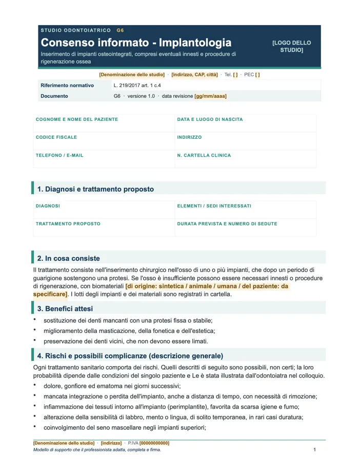 Consenso informato: implantologia (Word e PDF)